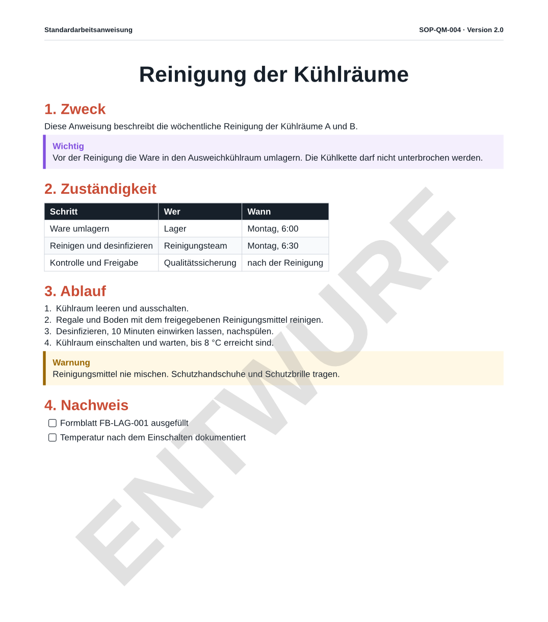 Die SOP als PDF mit Wasserzeichen ENTWURF