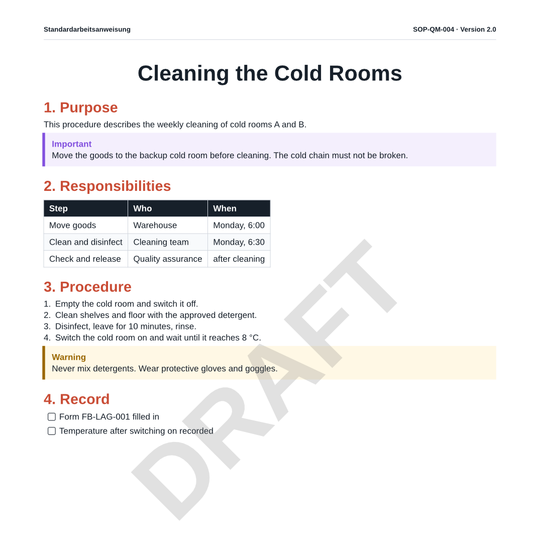 The procedure as a PDF with the DRAFT watermark