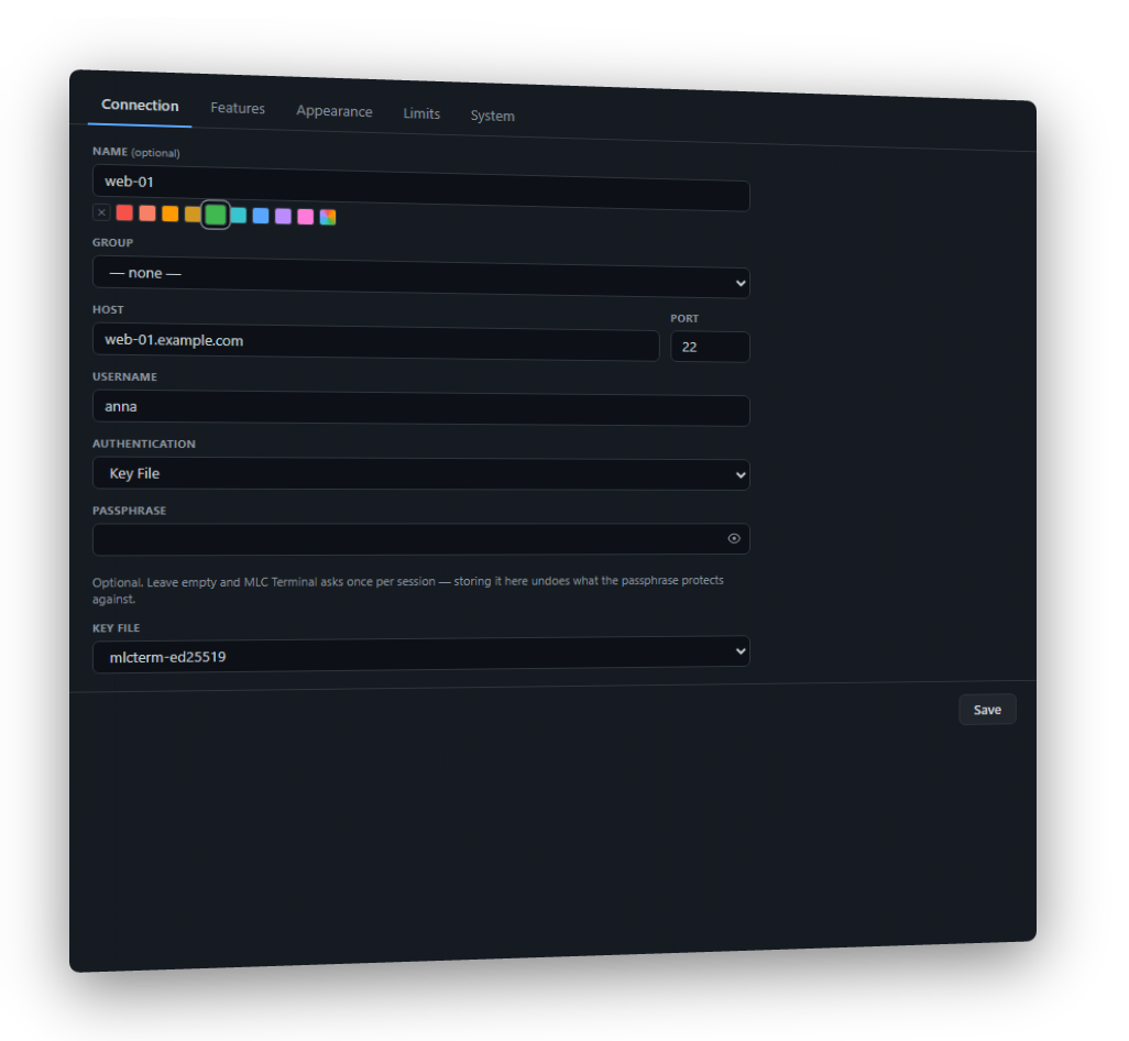 Connection details filled in