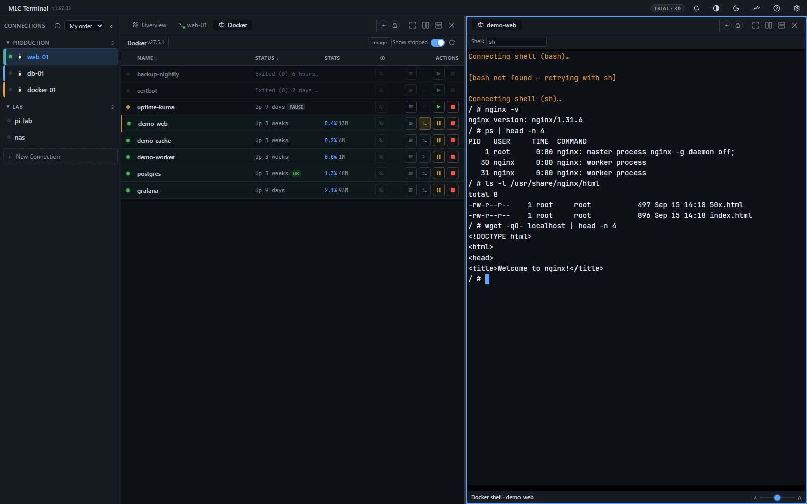 MLC Terminal Screenshot 1