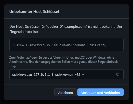 Unbekannter Host-Schlüssel – Fingerprint bestätigen