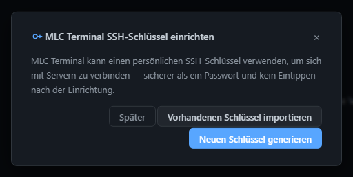 SSH-Schlüssel beim ersten Start einrichten