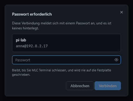 Passwort-Abfrage – nur für diese Sitzung