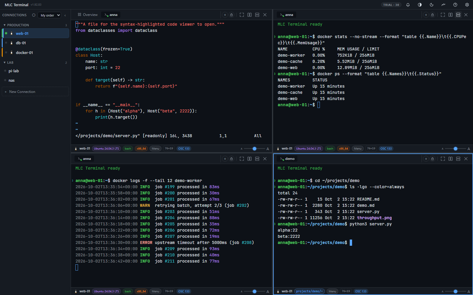 MLC Terminal Screenshot