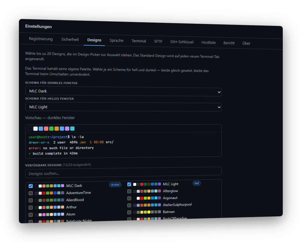 Design-Picker mit Live-Vorschau