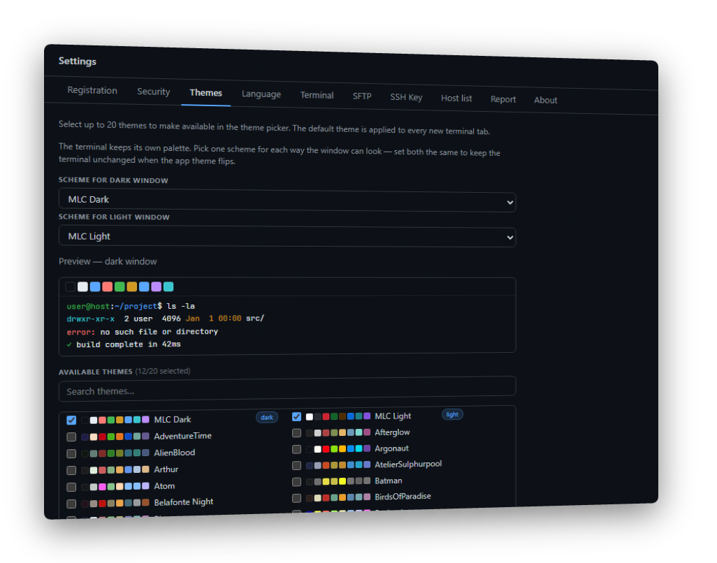Theme picker with live preview